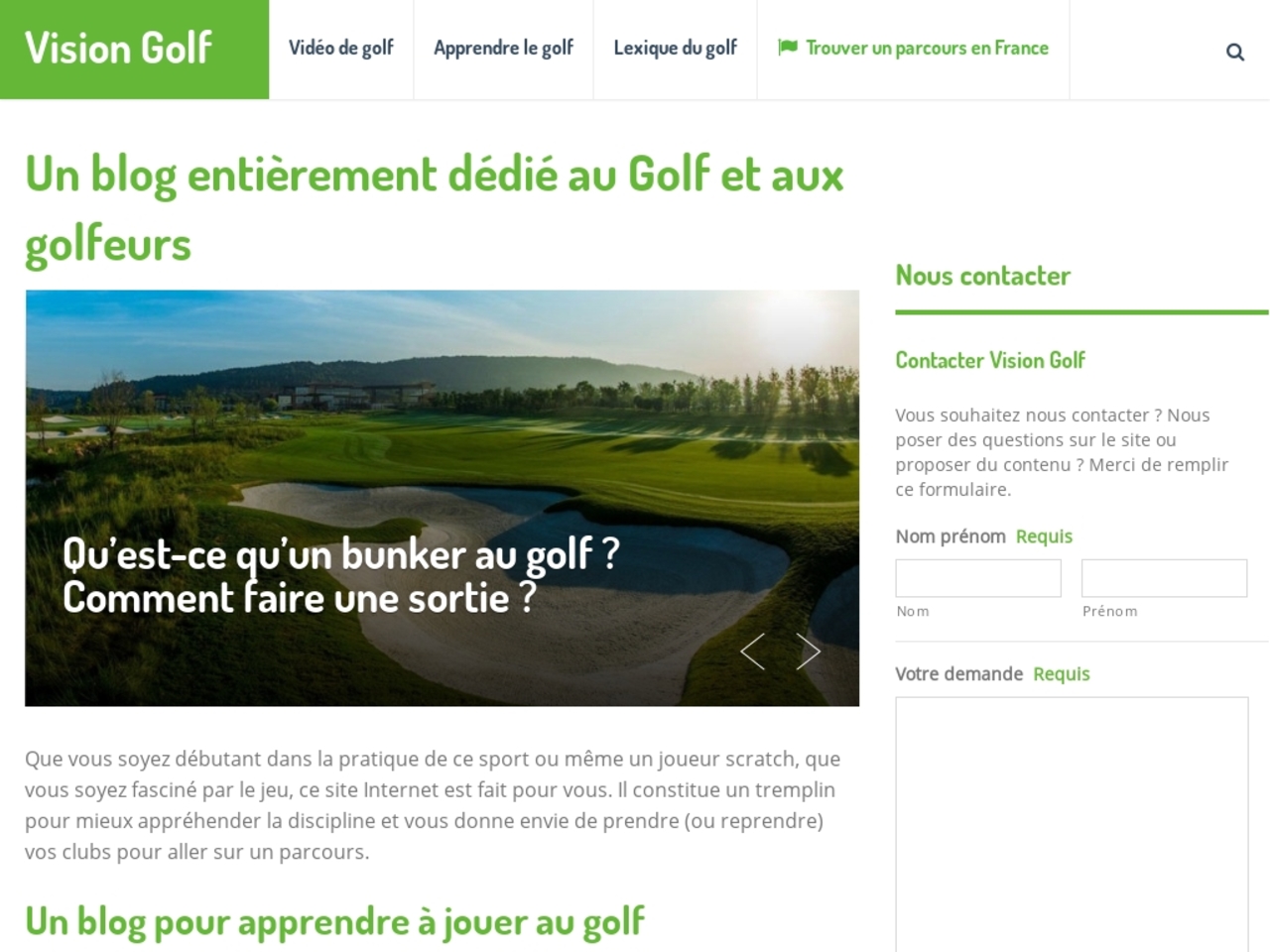 Vision Golf, guide d'apprentissage du golf