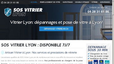 Page d'accueil du site : SOS-Vitrier Lyon