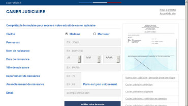 Page d'accueil du site : Casier-officiel.fr