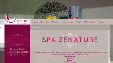 Page d'accueil du site : Spa Zenature
