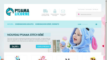 Page d'accueil du site : Pyjamas Licorne