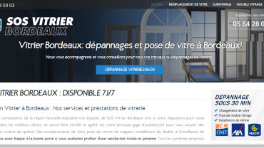 Page d'accueil du site : SOS Vitrier Bordeaux