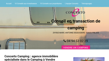 Page d'accueil du site : Concerto Camping