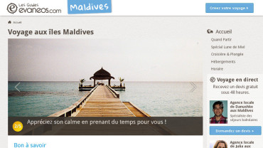 Page d'accueil du site : Voyage Maldives 