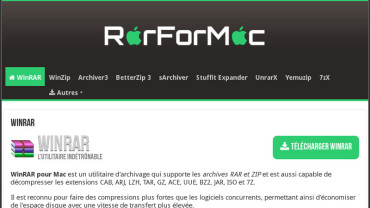Page d'accueil du site : Rar for Mac