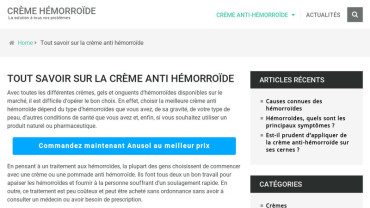 Page d'accueil du site : Crème Hémorroïde
