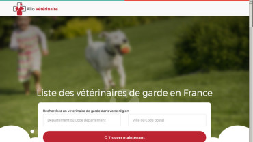 Page d'accueil du site : Allo Vétérinaire de Garde