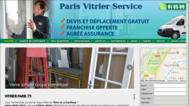 Page d'accueil du site : Paris Vitrier Service