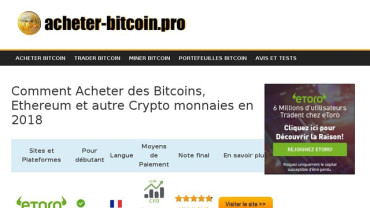 Page d'accueil du site : Acheter Bitcoin