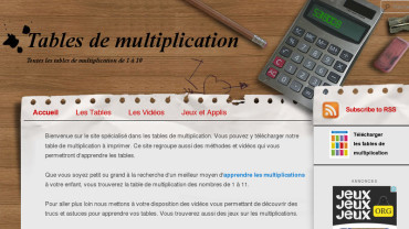 Page d'accueil du site : La table de multiplication