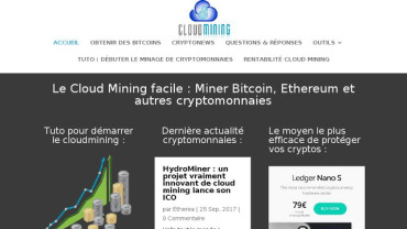 Page d'accueil du site : Cloud Mining