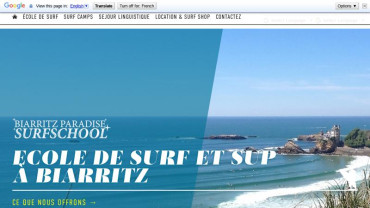 Page d'accueil du site : Biarritz Paradise surf school