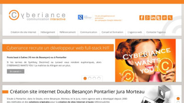 Page d'accueil du site : Agence Web Cyberiance