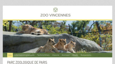 Page d'accueil du site : Zoo de Vincennes