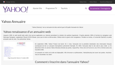 Page d'accueil du site : Yahoo Directory