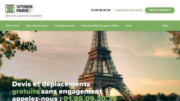 Page d'accueil du site : Vitrier Paris