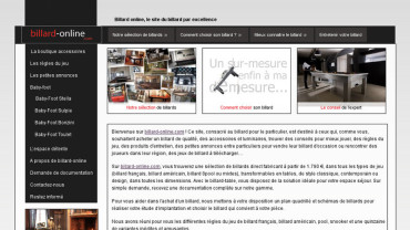 Page d'accueil du site : Billard Online