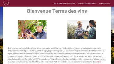 Page d'accueil du site : Terres des vins