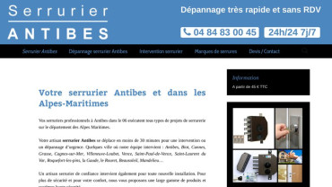 Page d'accueil du site : Serrurier Antibes