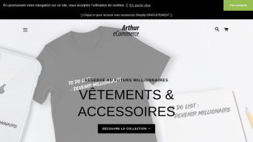 Page d'accueil du site : Arthur e-commerce