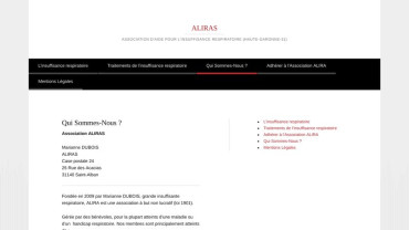 Page d'accueil du site : L'association ALIRAS