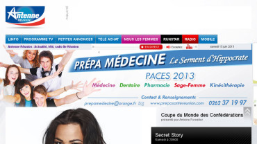 Page d'accueil du site : Antenne Réunion Télévision