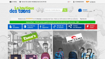 Page d'accueil du site : La Boutique des Toons
