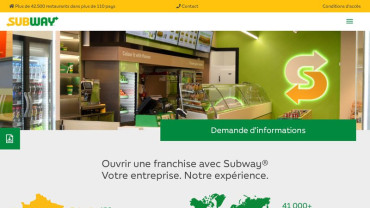 Page d'accueil du site : Subway Franchise