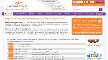 Page d'accueil du site : Carrière Info