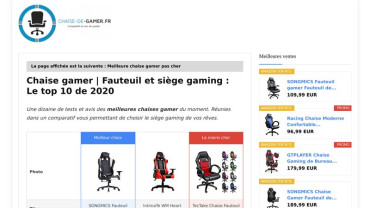 Page d'accueil du site : Chaise de gamer