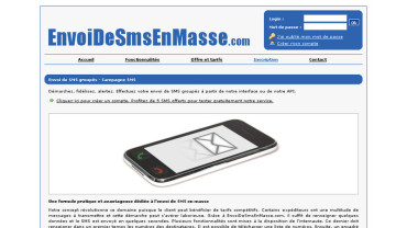 Page d'accueil du site : Envoi des SMS en masse