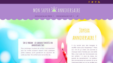 Page d'accueil du site : Mon super anniversaire
