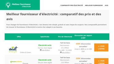 Page d'accueil du site : Meilleur fournisseur électricité