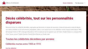 Page d'accueil du site : Décès Célébrités