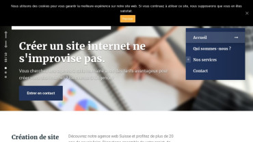 Page d'accueil du site : Création de site internet Suisse