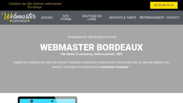 Page d'accueil du site : Webmaster Gironde 