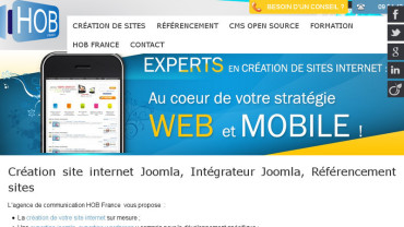 Page d'accueil du site : Agence de communication HOB France