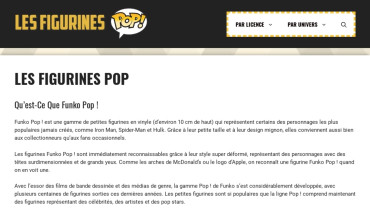 Page d'accueil du site : Les Figurine Pop