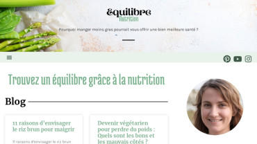 Page d'accueil du site : Équilibre Nutrition