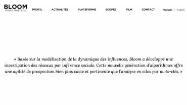 Page d'accueil du site : Bloom Social Analytics