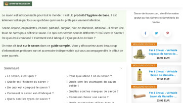 Page d'accueil du site : Savon de France