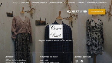 Page d'accueil du site : Come Back Boutique
