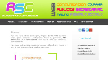 Page d'accueil du site : ASC Secrétariat et Communication
