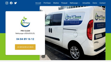 Page d'accueil du site : Pro'Clean