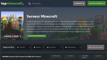 Page d'accueil du site : Top Minecraft