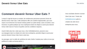 Page d'accueil du site : Devenir livreur uber eats