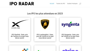 Page d'accueil du site : IPO Radar