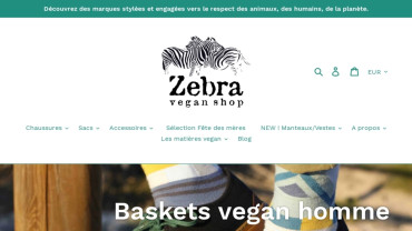 Page d'accueil du site : Zebra Vegan Shop