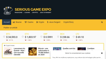 Page d'accueil du site : Serious Game Expo