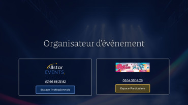 Page d'accueil du site : Allstar Events